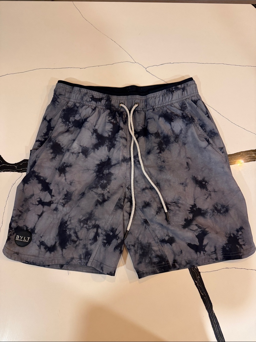 BYLT Basics Men's Black and Gray Tie-Dye Athletic Shorts
